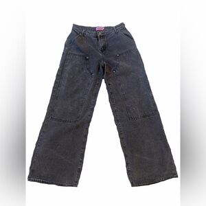 Edikted Petite Low Rise Wide-Leg Jeans in Washed Black